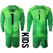 Frankrike Hugo Lloris #1 Keeper Bortedraktsett Barn VM 2022 Langermet (+ korte bukser)